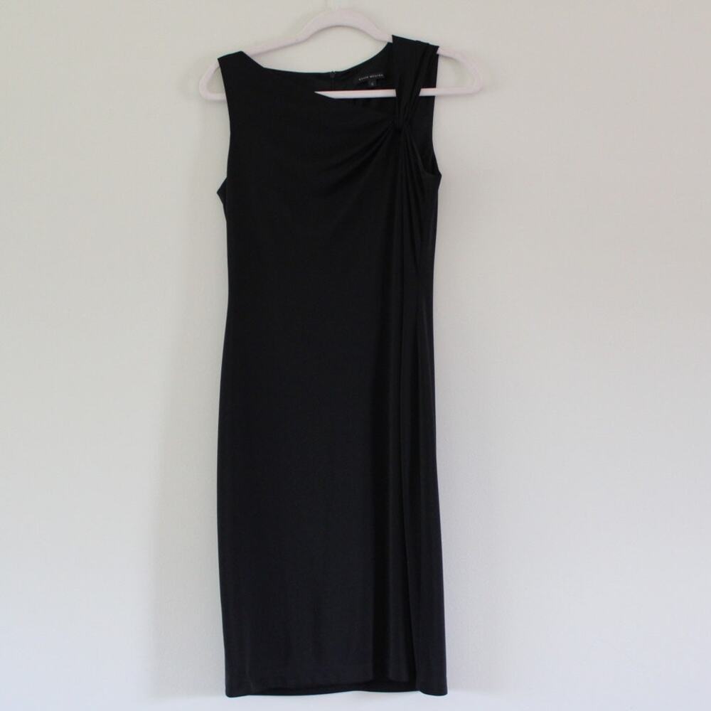 Vintage David Meister Black Jersey Twist Asymmetric Neckline Sleeveless Dress‎ 6